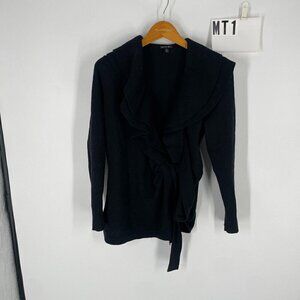 Lafayette 148 black ruffle wrap wool cashmere sweater sz M